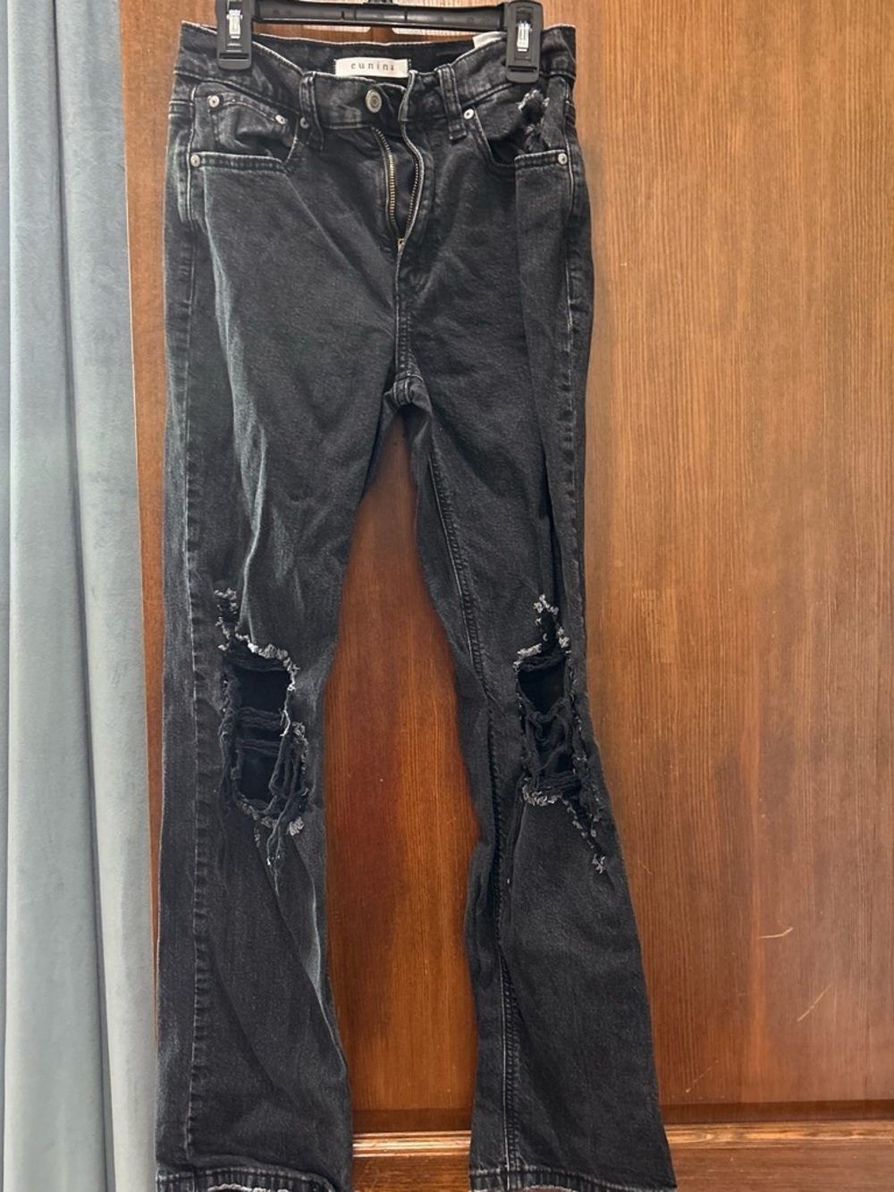 eunina Black Distressed Flare Jeans